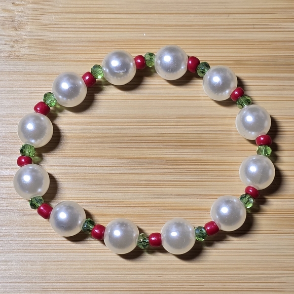 Handmade Christmas Pearls Glass Crystals Seed Beads Beaded Bracelet - Picture 3 of 3
